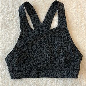 Charcoal Racerback Sports Bra with High Neckline and Supportive Band